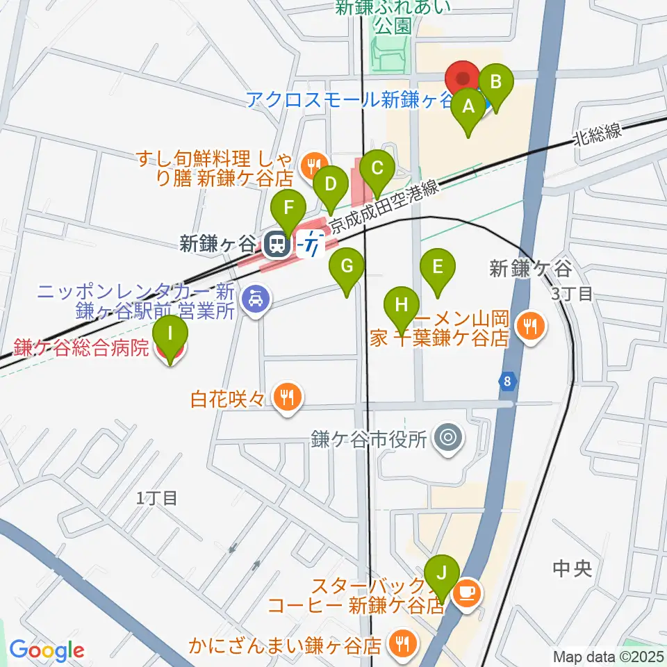 伊藤楽器 新鎌ヶ谷センター周辺のカフェ一覧地図