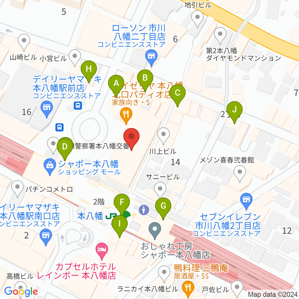 伊藤楽器 本八幡センター周辺のカフェ一覧地図