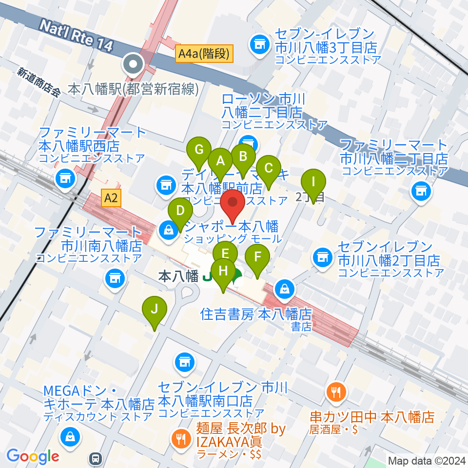 伊藤楽器 本八幡センター周辺のカフェ一覧地図