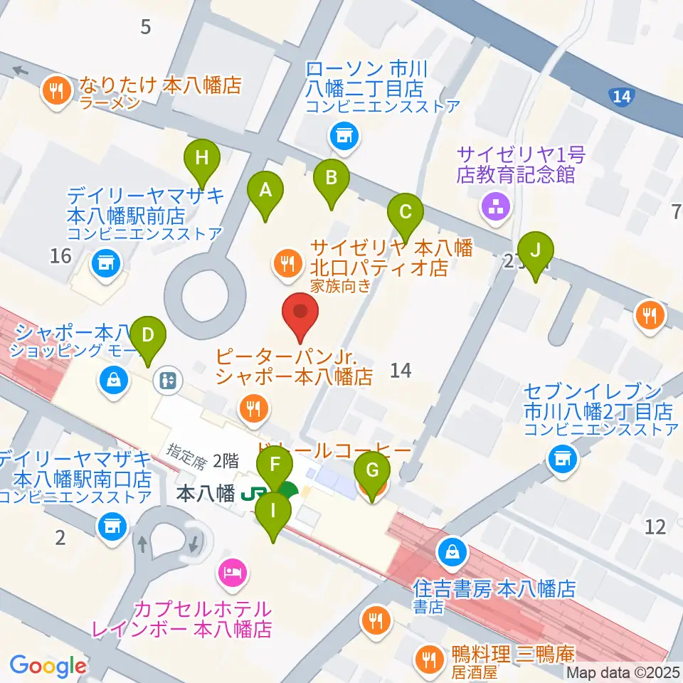伊藤楽器 本八幡センター周辺のカフェ一覧地図