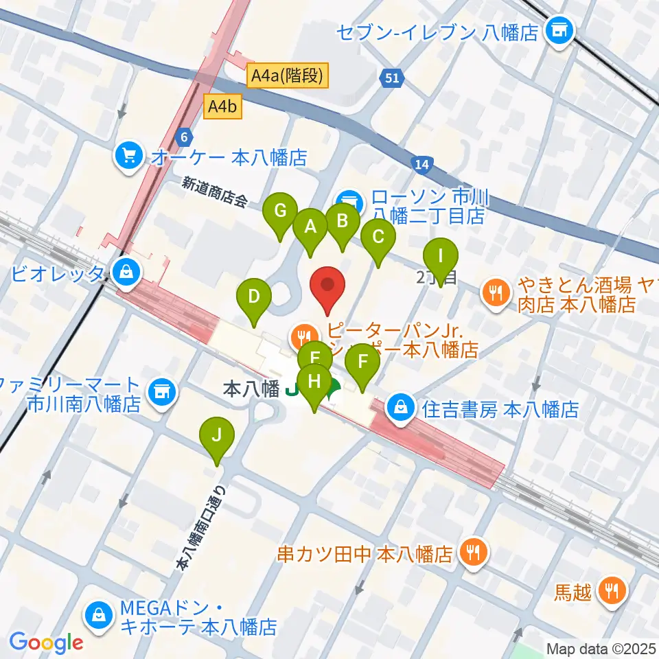 伊藤楽器 本八幡センター周辺のカフェ一覧地図