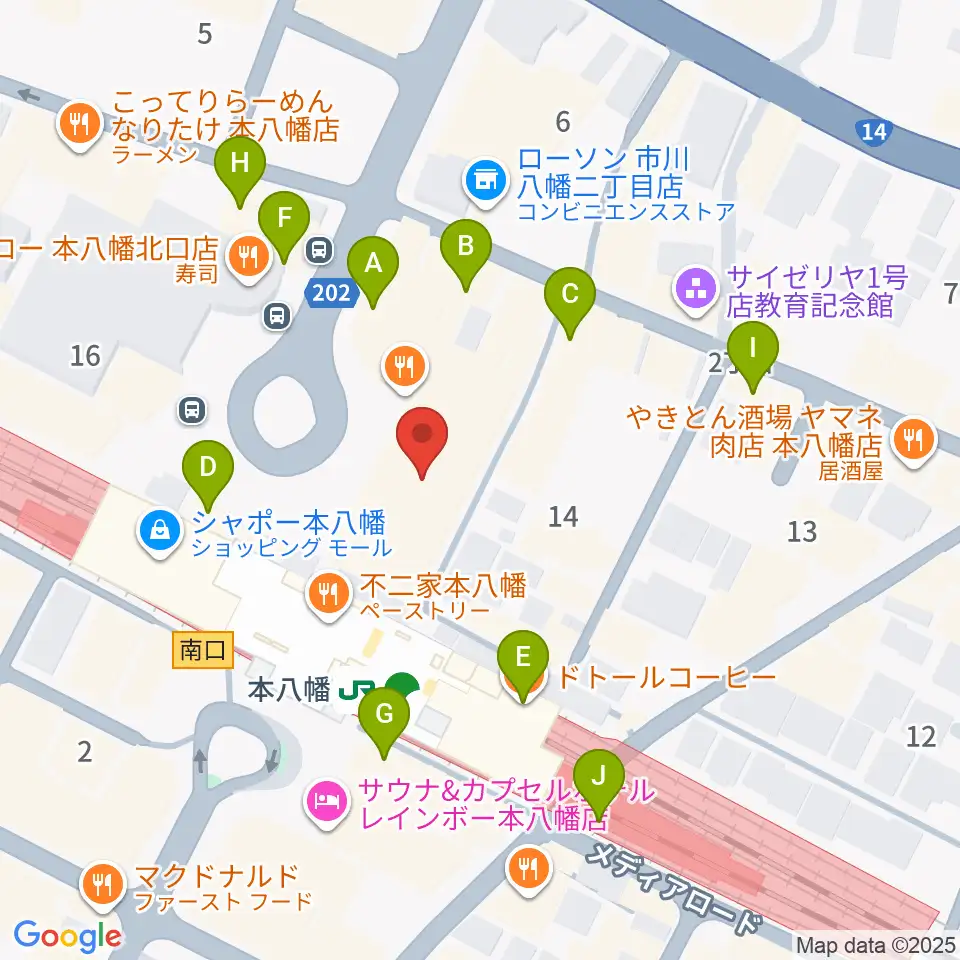 伊藤楽器 本八幡センター周辺のカフェ一覧地図