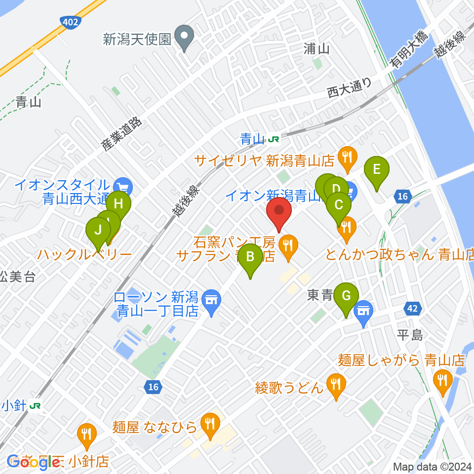 青山リハーサルスタジオ新潟店周辺のカフェ一覧地図