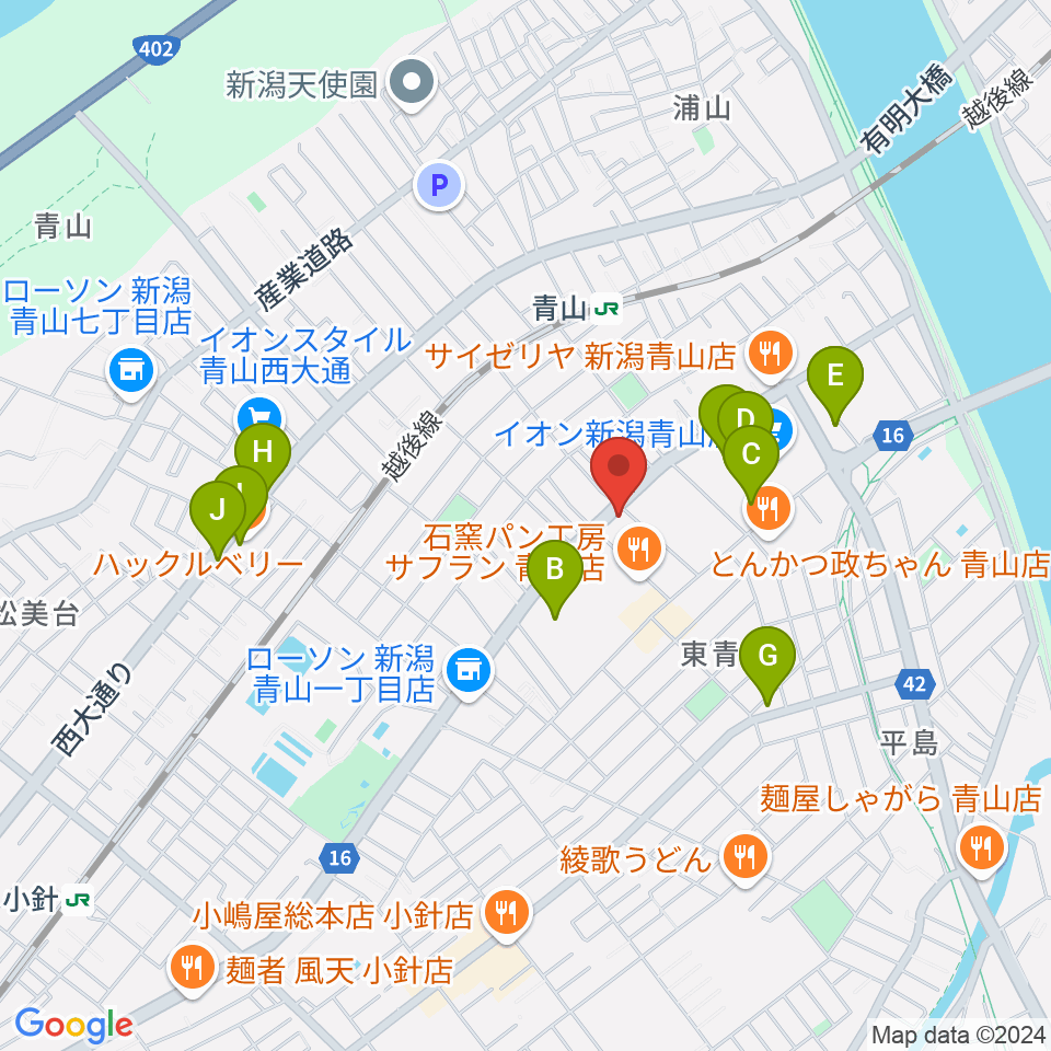 青山リハーサルスタジオ新潟店周辺のカフェ一覧地図