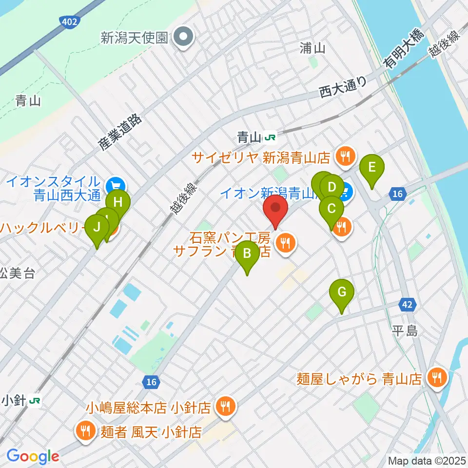 青山リハーサルスタジオ新潟店周辺のカフェ一覧地図