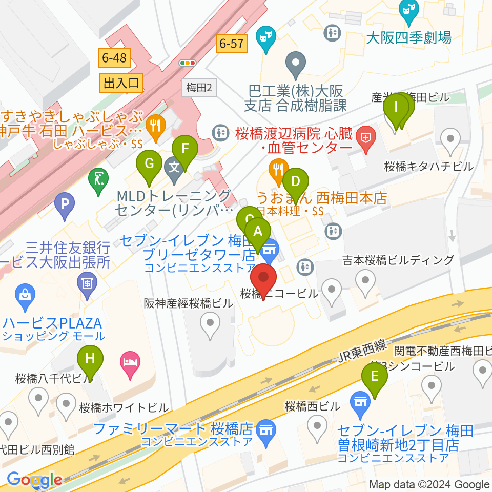 MIKIミュージックサロン西梅田ブリーゼブリーゼ周辺のカフェ一覧地図