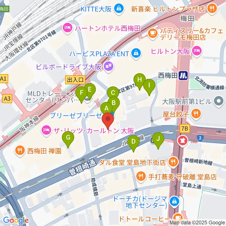 MIKIミュージックサロン西梅田ブリーゼブリーゼ周辺のカフェ一覧地図