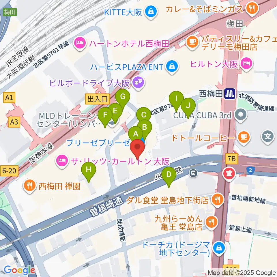 MIKIミュージックサロン西梅田ブリーゼブリーゼ周辺のカフェ一覧地図