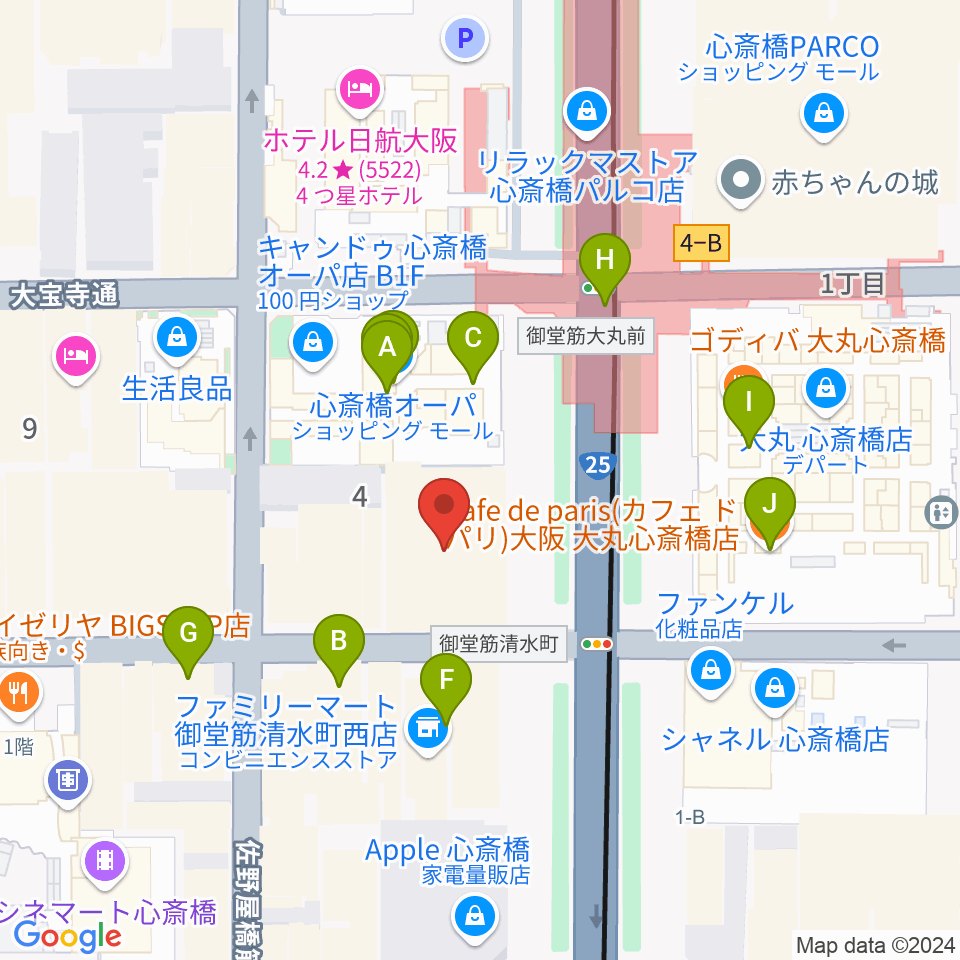 MIKIミュージックサロン心斎橋周辺のカフェ一覧地図