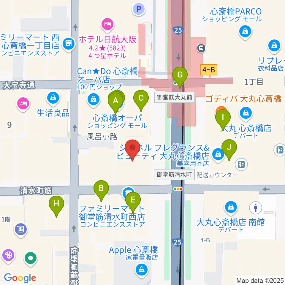 MIKIミュージックサロン心斎橋周辺のカフェ一覧地図