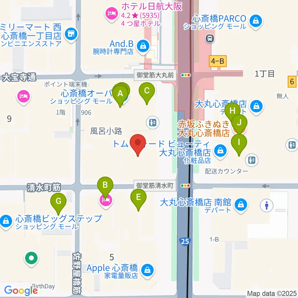 MIKIミュージックサロン心斎橋周辺のカフェ一覧地図