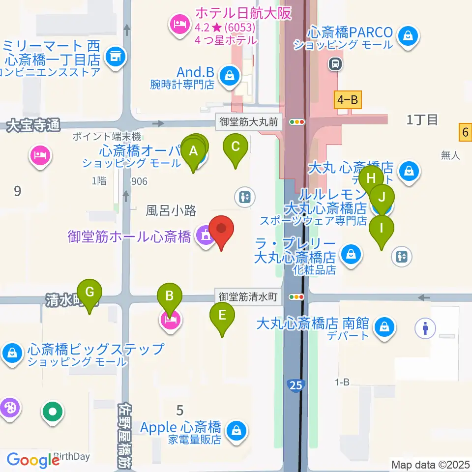 MIKIミュージックサロン心斎橋周辺のカフェ一覧地図