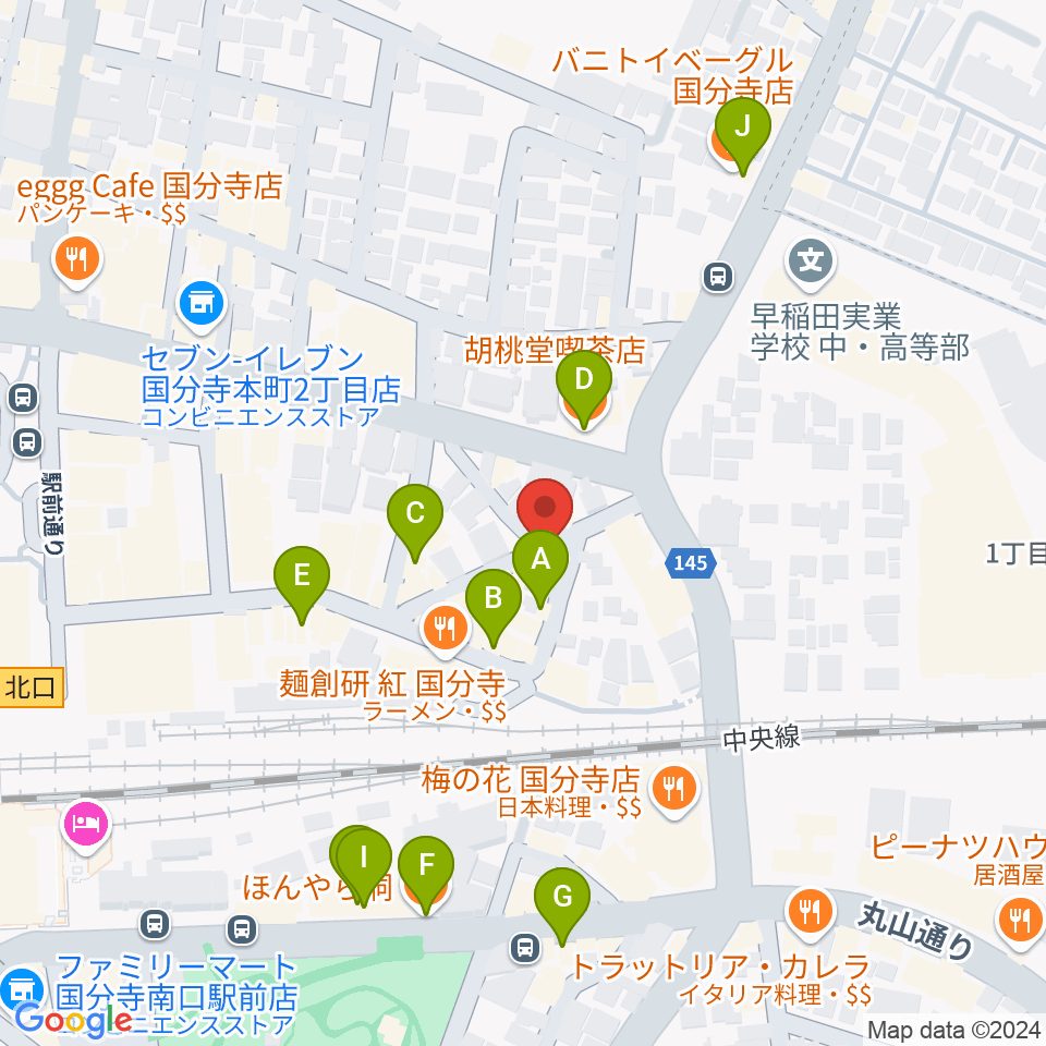 国分寺giee周辺のカフェ一覧地図