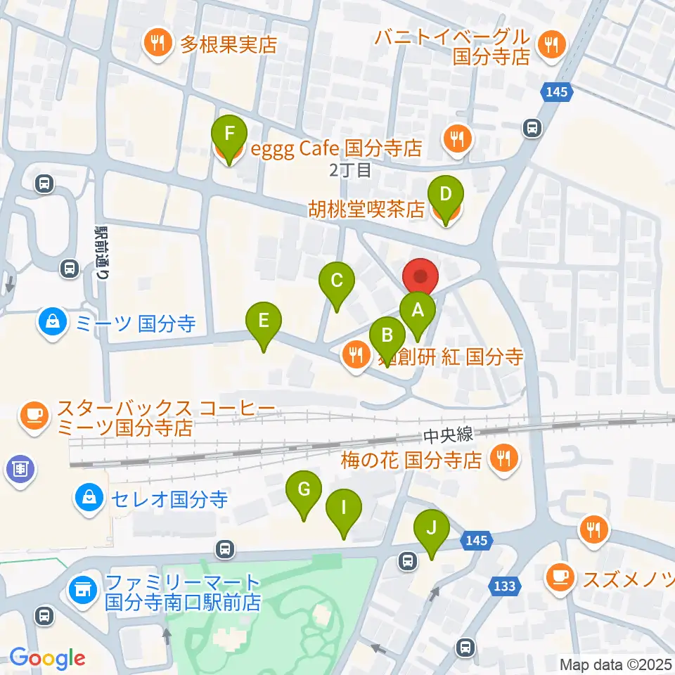 国分寺giee周辺のカフェ一覧地図