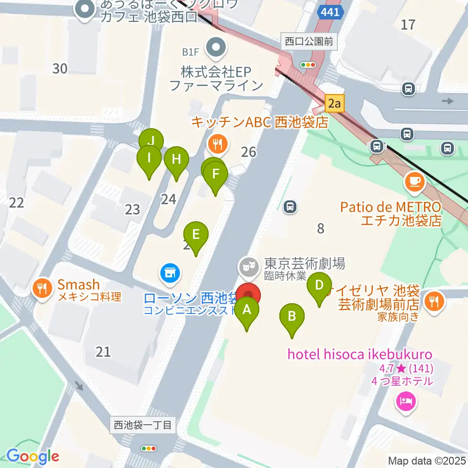 ミュージックスタジオ・フォルテ芸劇店周辺のカフェ一覧地図