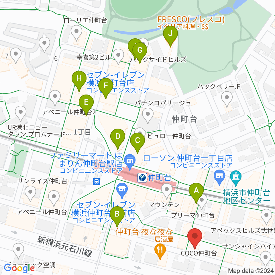 エルフラット仲町台アネックス周辺のカフェ一覧地図