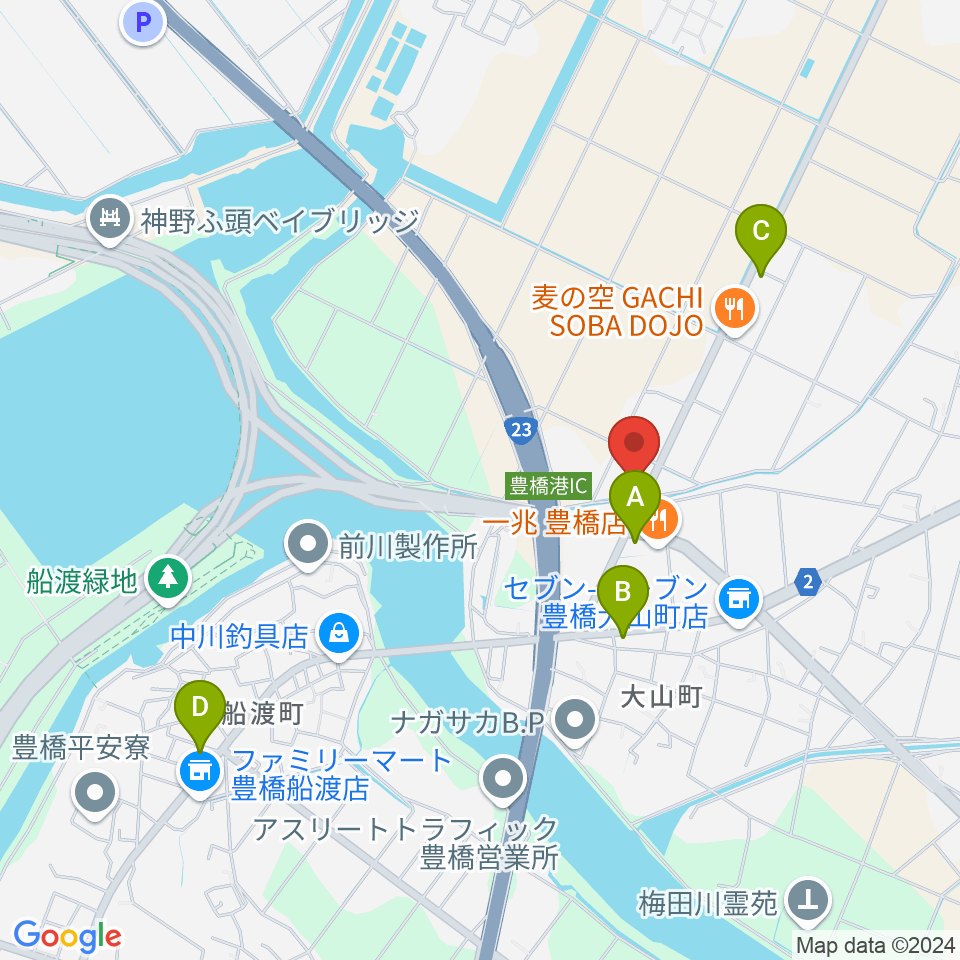 オリエント楽器 ミューズフォレスト豊橋南周辺のカフェ一覧地図