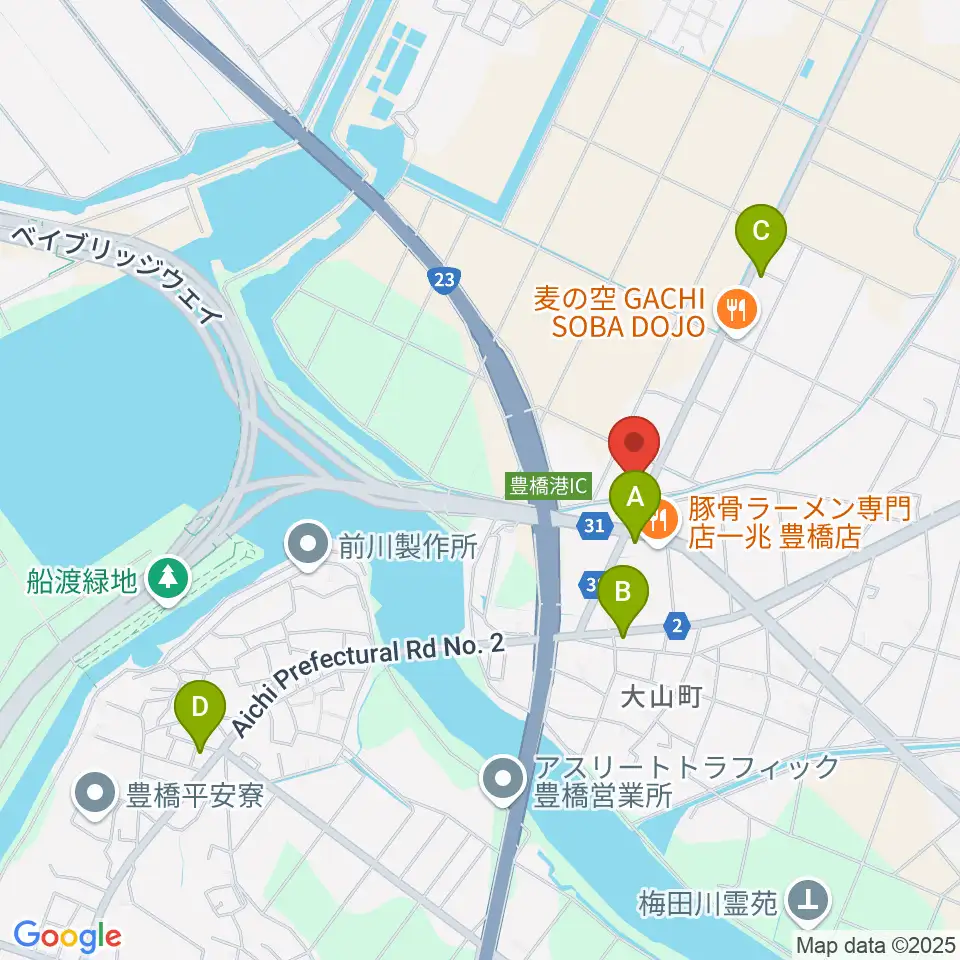 オリエント楽器 ミューズフォレスト豊橋南周辺のカフェ一覧地図