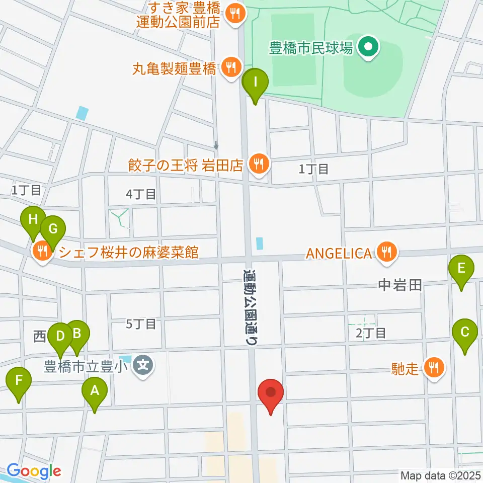 オリエント楽器ミューズフォレスト豊が丘周辺のカフェ一覧地図