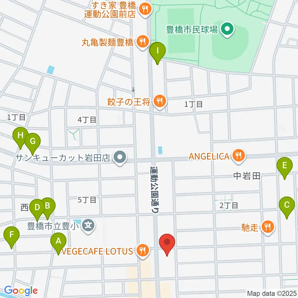 オリエント楽器ミューズフォレスト豊が丘周辺のカフェ一覧地図