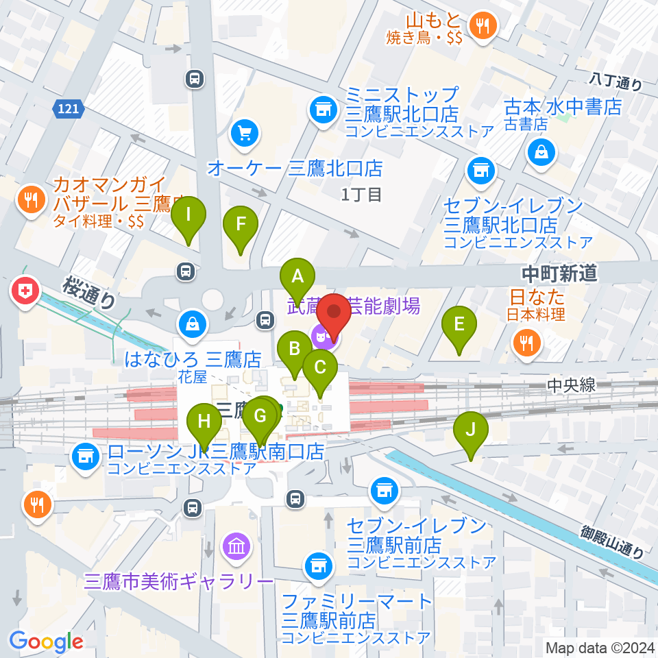 武蔵野芸能劇場周辺のカフェ一覧地図