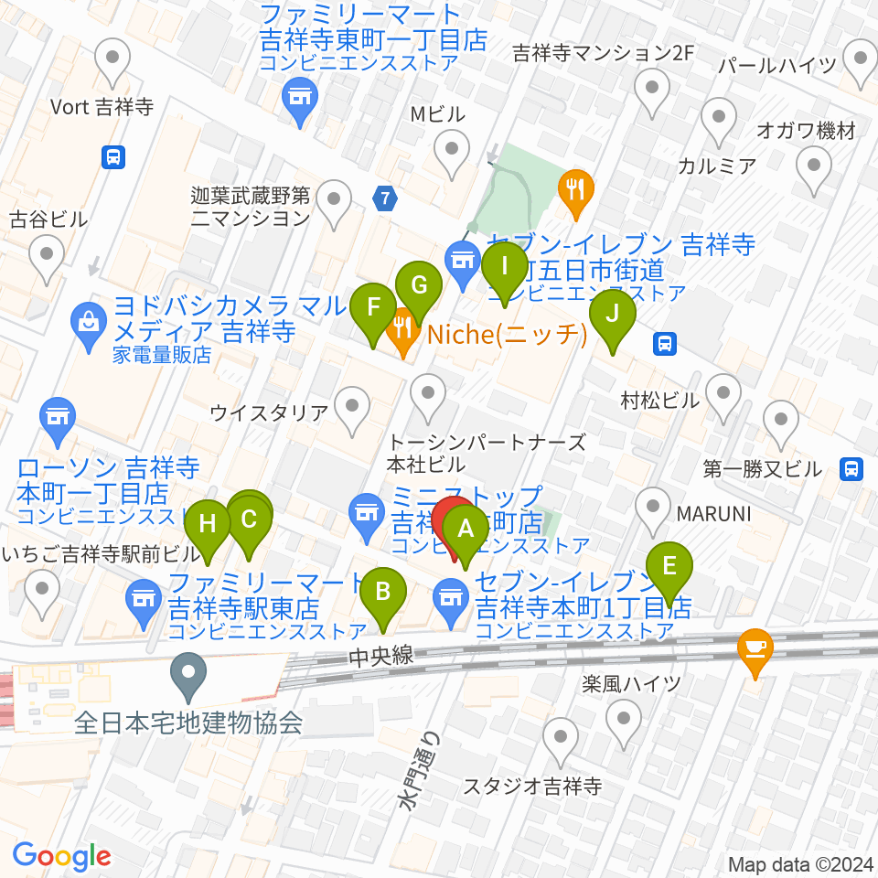 吉祥寺シアター周辺のカフェ一覧地図