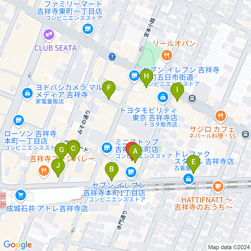 吉祥寺シアター周辺のカフェ一覧地図