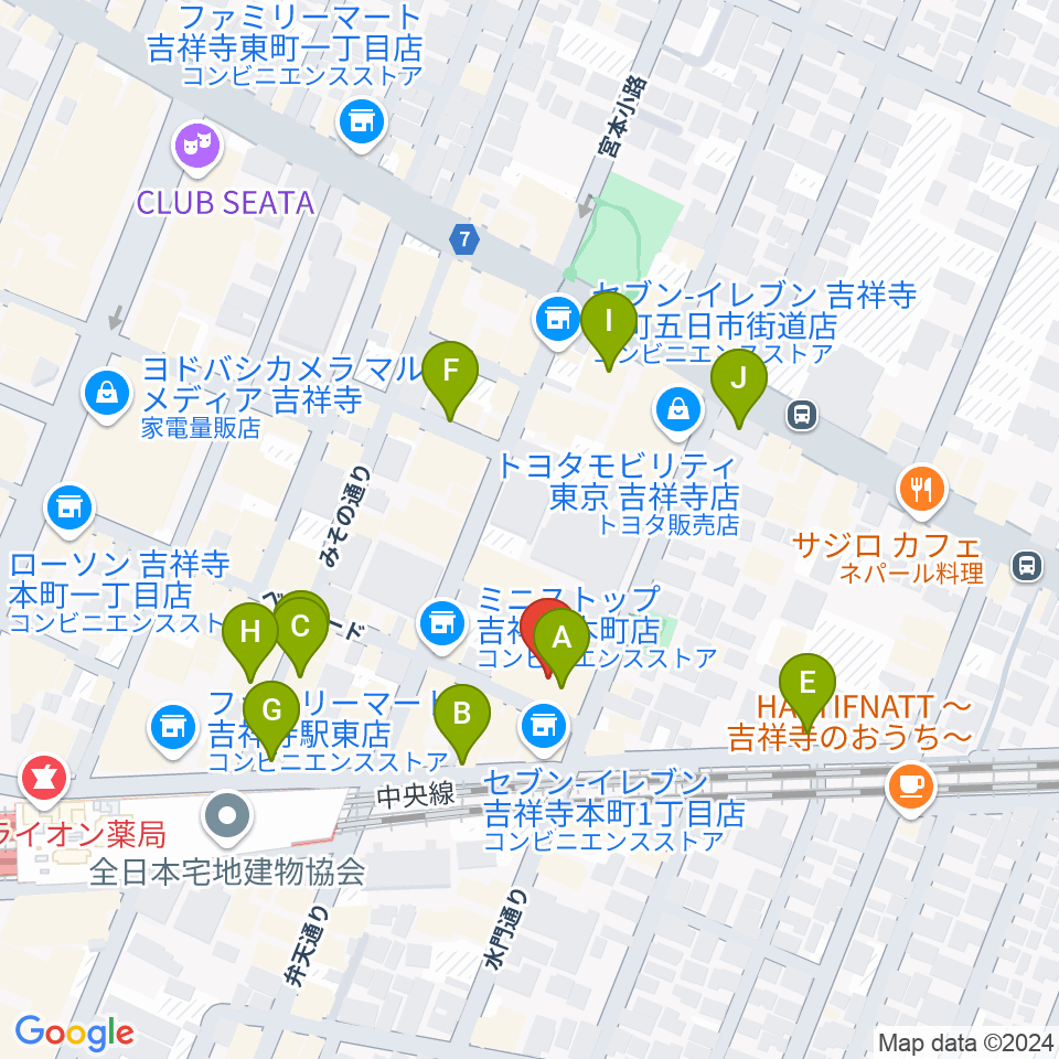 吉祥寺シアター周辺のカフェ一覧地図