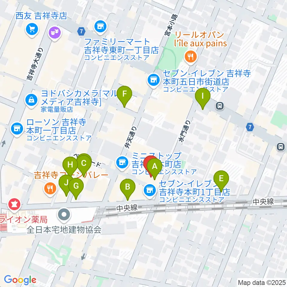 吉祥寺シアター周辺のカフェ一覧地図