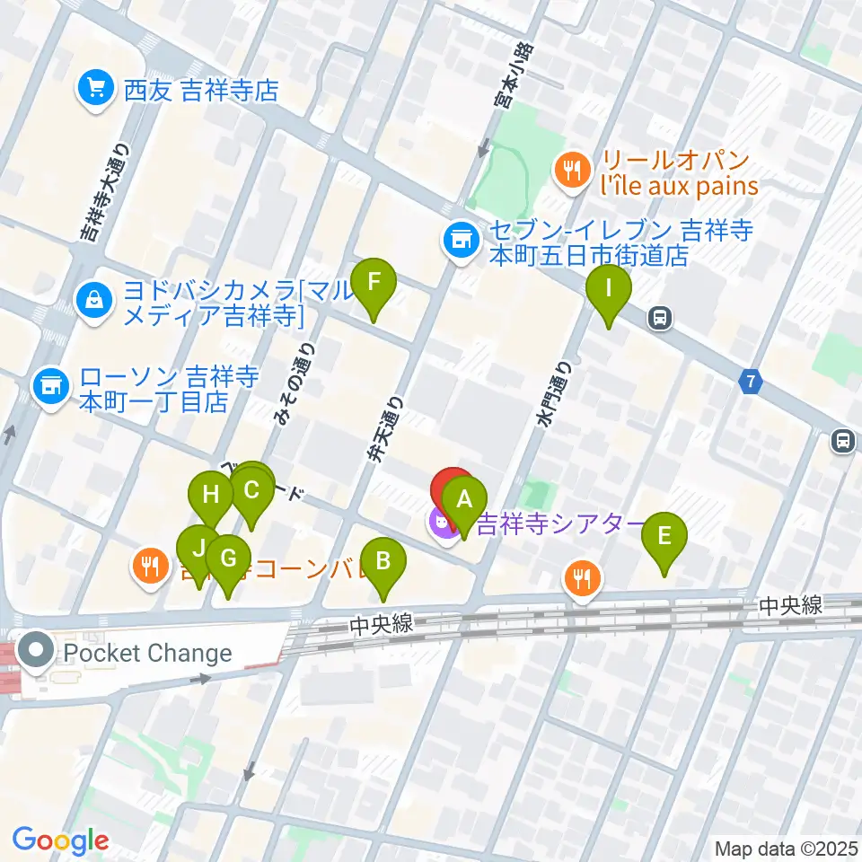 吉祥寺シアター周辺のカフェ一覧地図