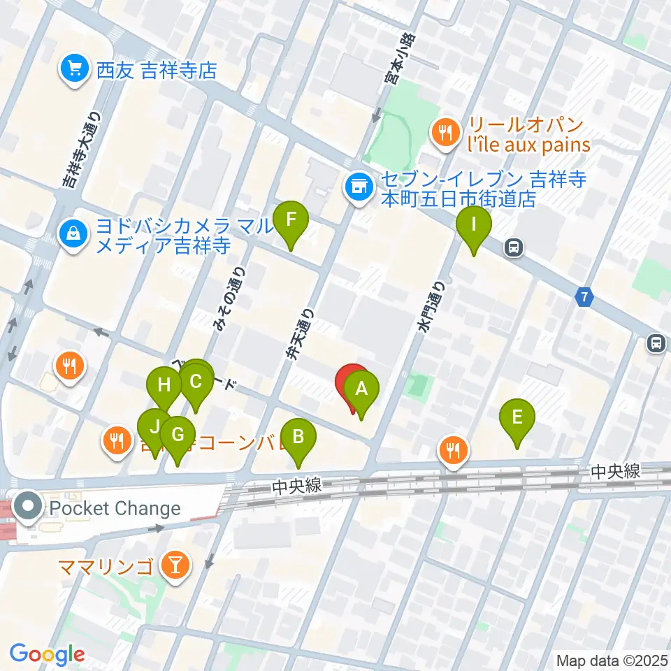 吉祥寺シアター周辺のカフェ一覧地図