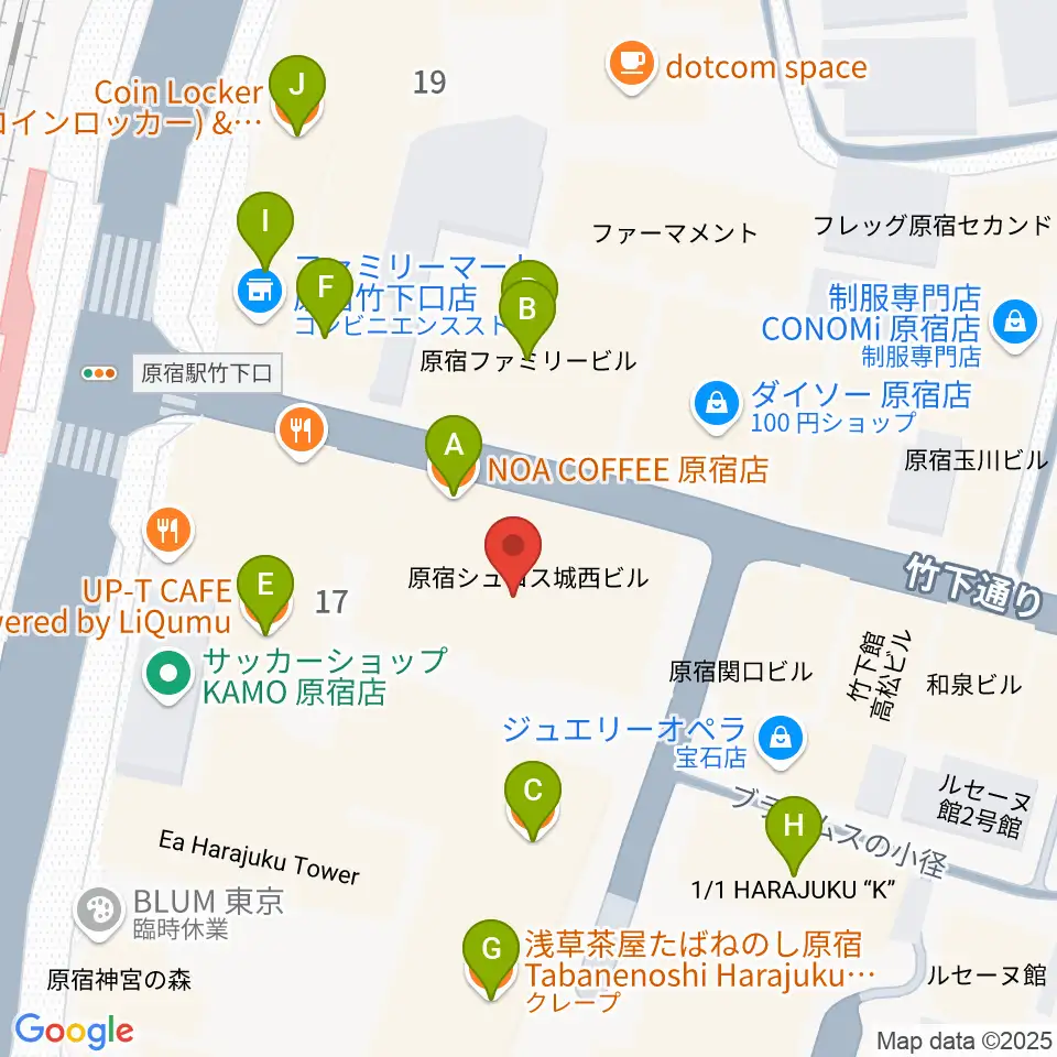 ボーカルスクール VOAT原宿校周辺のカフェ一覧地図