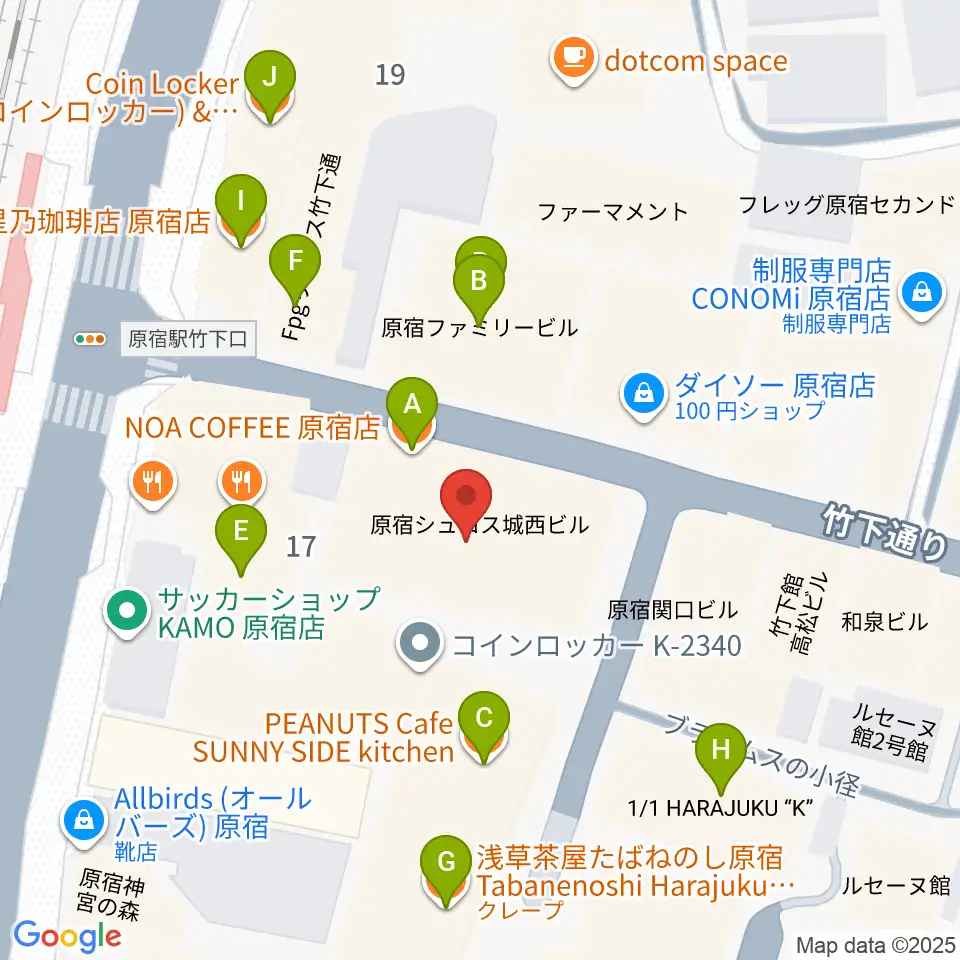 ボーカルスクール VOAT原宿校周辺のカフェ一覧地図