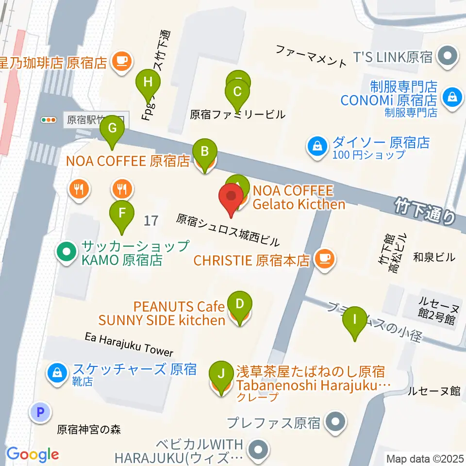 ボーカルスクール VOAT原宿校周辺のカフェ一覧地図