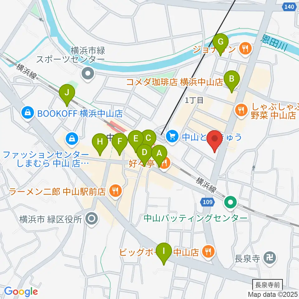 山響楽器店 中山店周辺のカフェ一覧地図