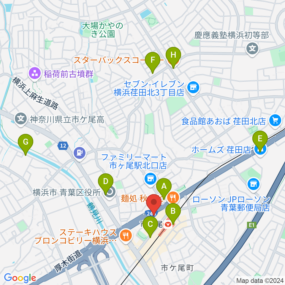 山響楽器店 市ヶ尾センター周辺のカフェ一覧地図