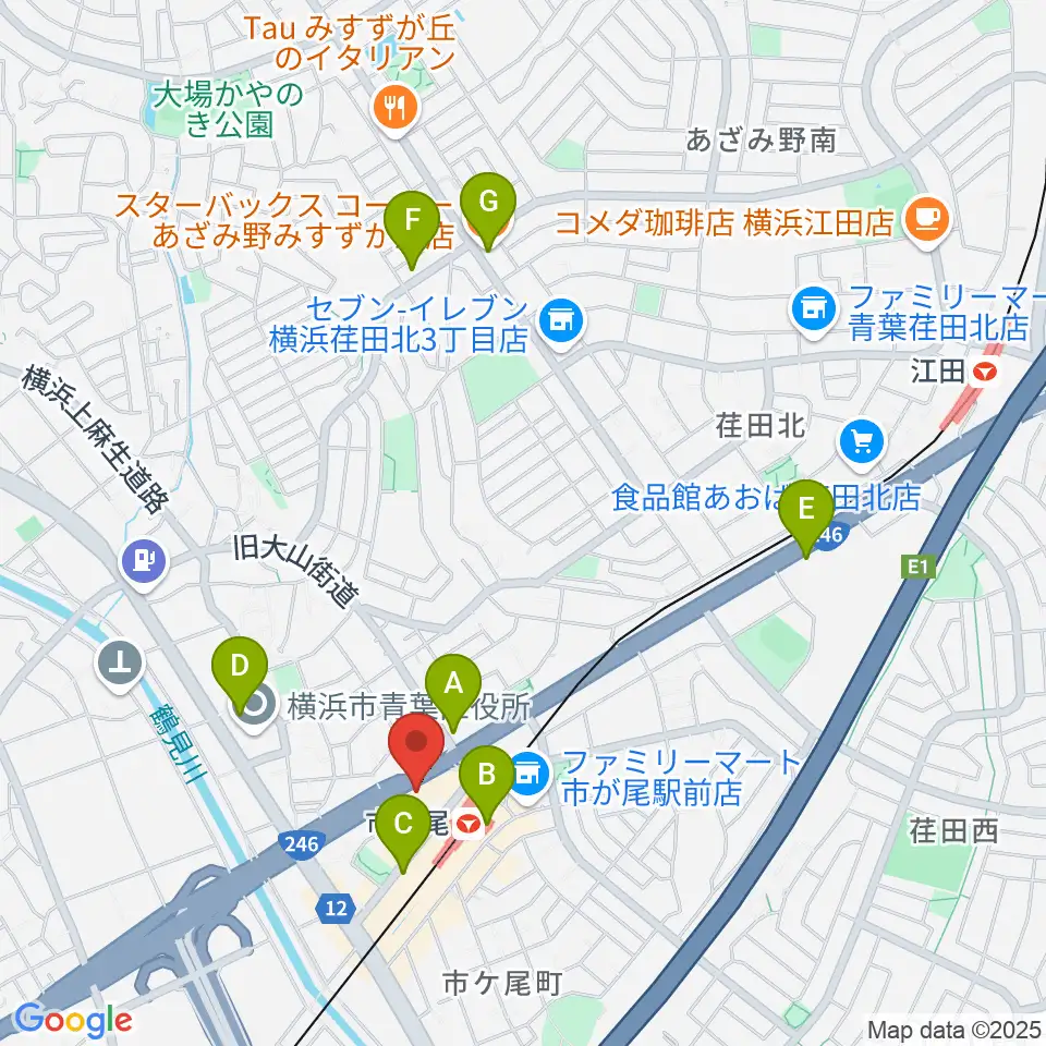 山響楽器店 市ヶ尾センター周辺のカフェ一覧地図