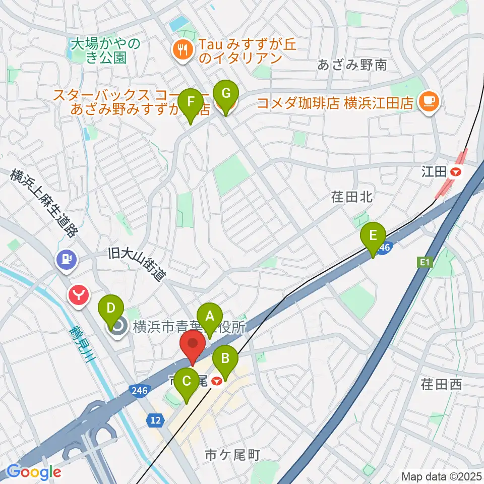 山響楽器店 市ヶ尾センター周辺のカフェ一覧地図