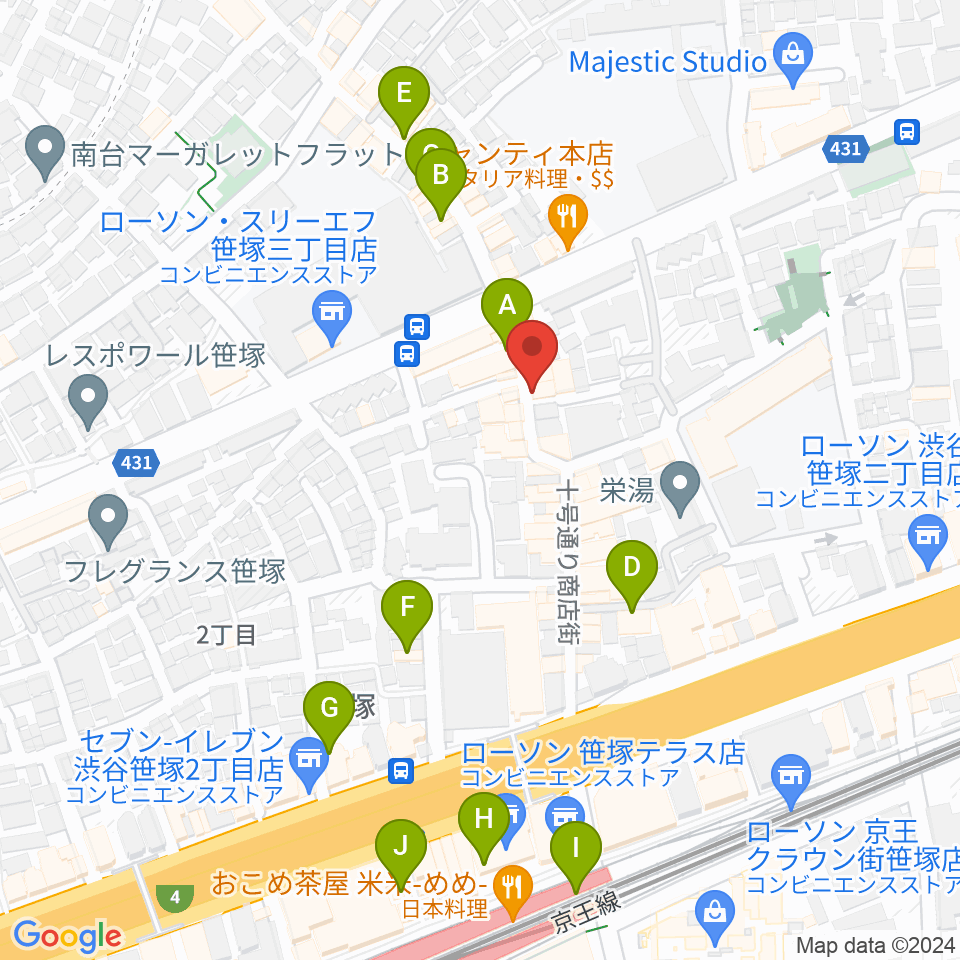 MUSIC K2M周辺のカフェ一覧地図