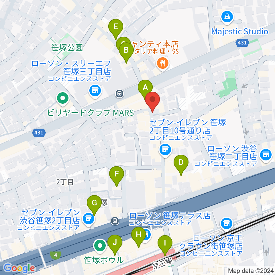 MUSIC K2M周辺のカフェ一覧地図