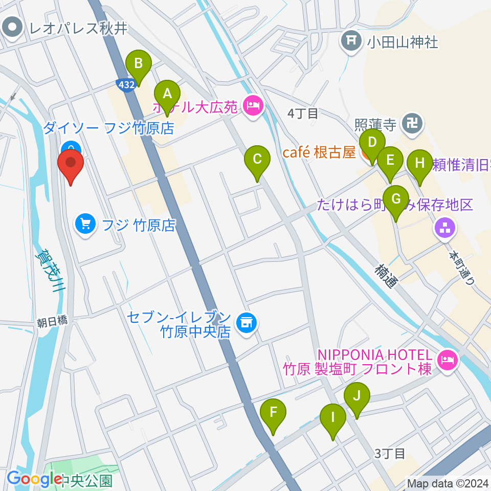 キハラ楽器 竹原センター周辺のカフェ一覧地図