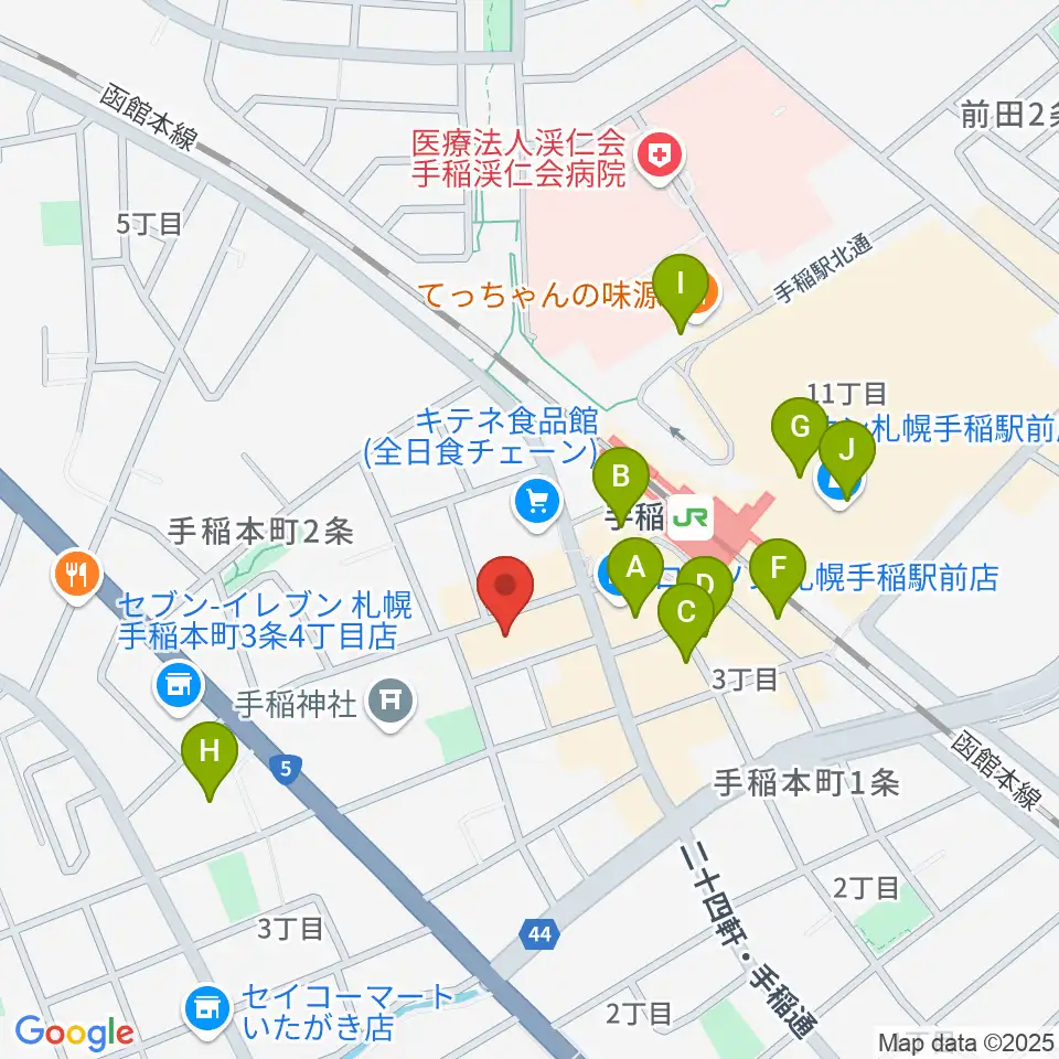 エルム楽器 手稲センター周辺のカフェ一覧地図
