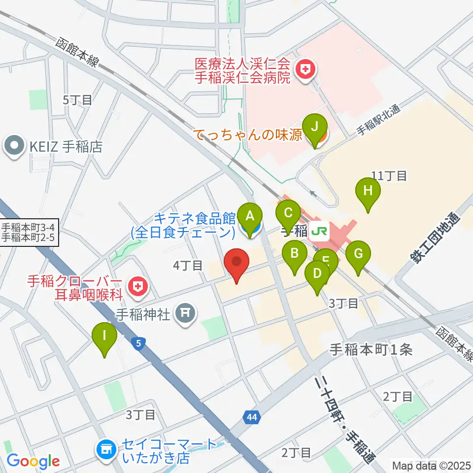 エルム楽器 手稲センター周辺のカフェ一覧地図