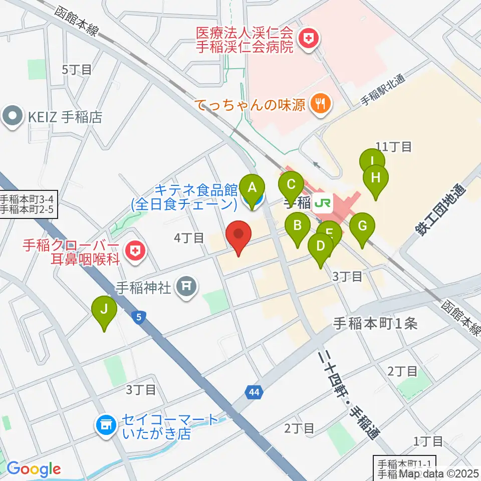 エルム楽器 手稲センター周辺のカフェ一覧地図
