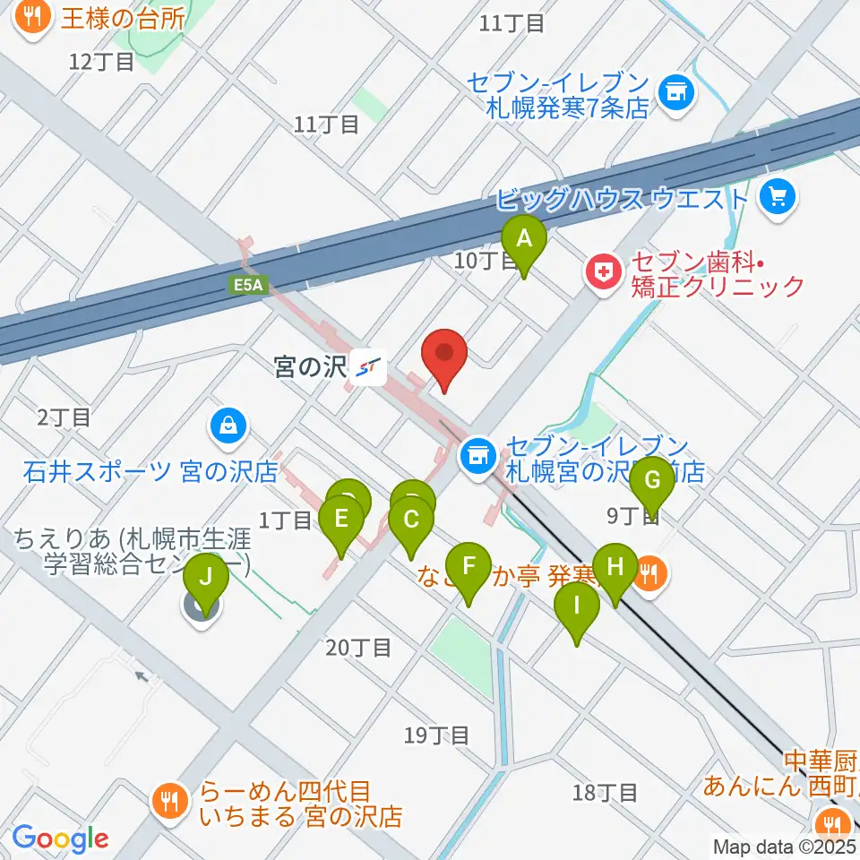 エルム楽器 宮の沢ミュージックセンター周辺のカフェ一覧地図