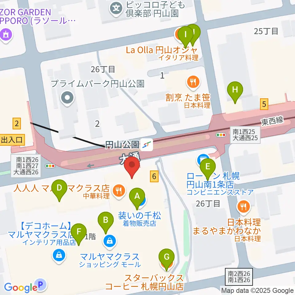 エルム楽器 ELMハーモニレマルヤマクラス周辺のカフェ一覧地図