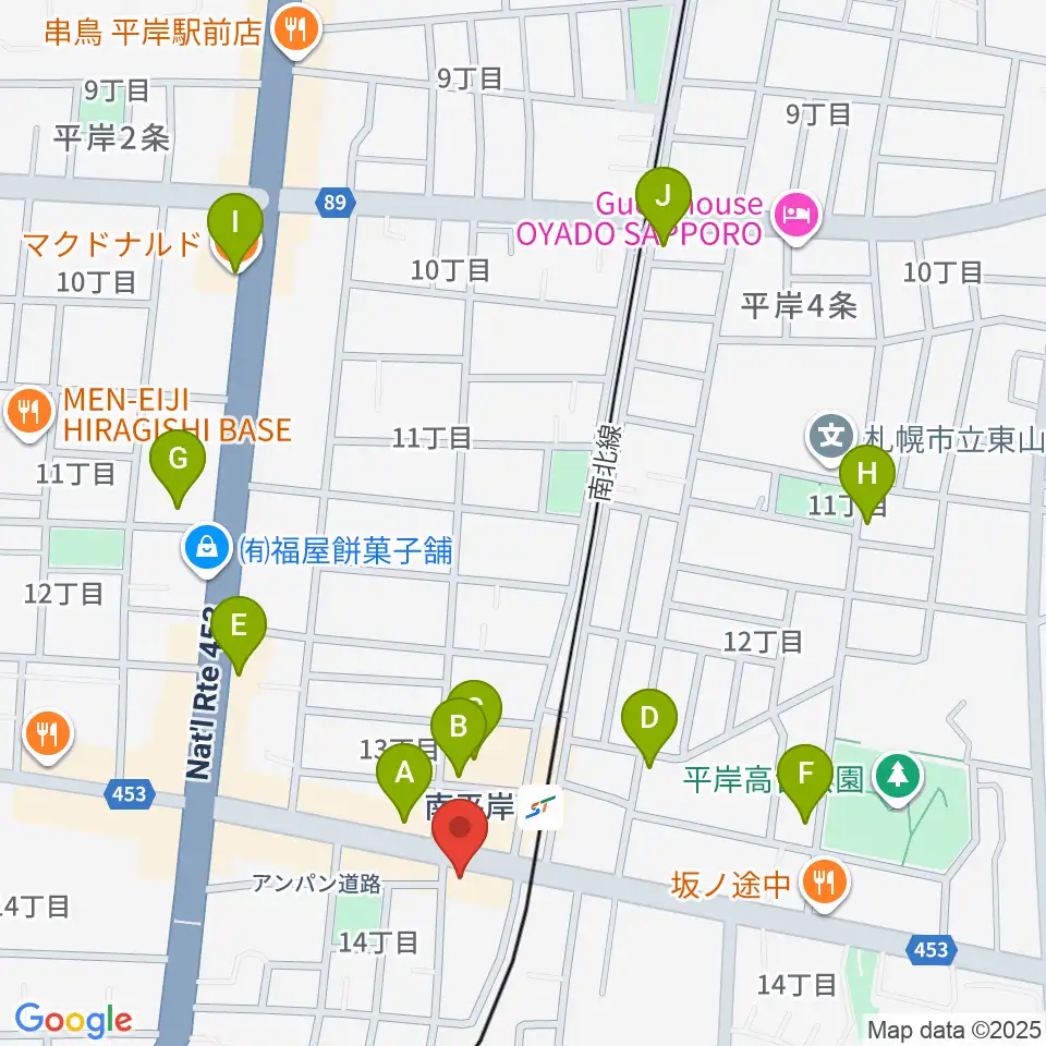 エルム楽器 南平岸センター周辺のカフェ一覧地図