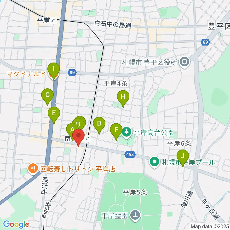 エルム楽器 南平岸センター周辺のカフェ一覧地図