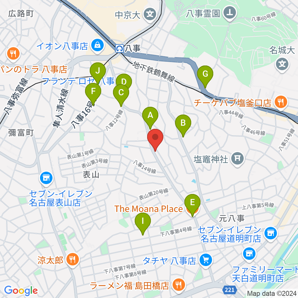 音楽教室あんだんて 八事教室周辺のカフェ一覧地図