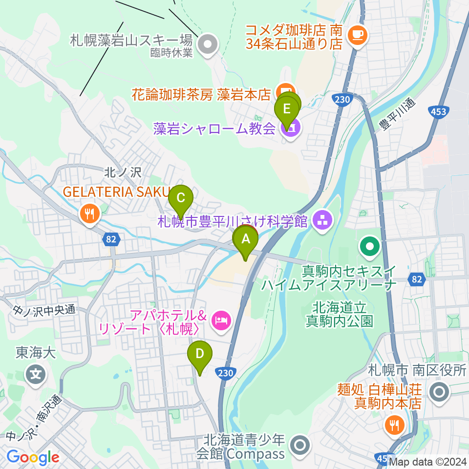 エルム楽器 イオン札幌藻岩センター周辺のカフェ一覧地図